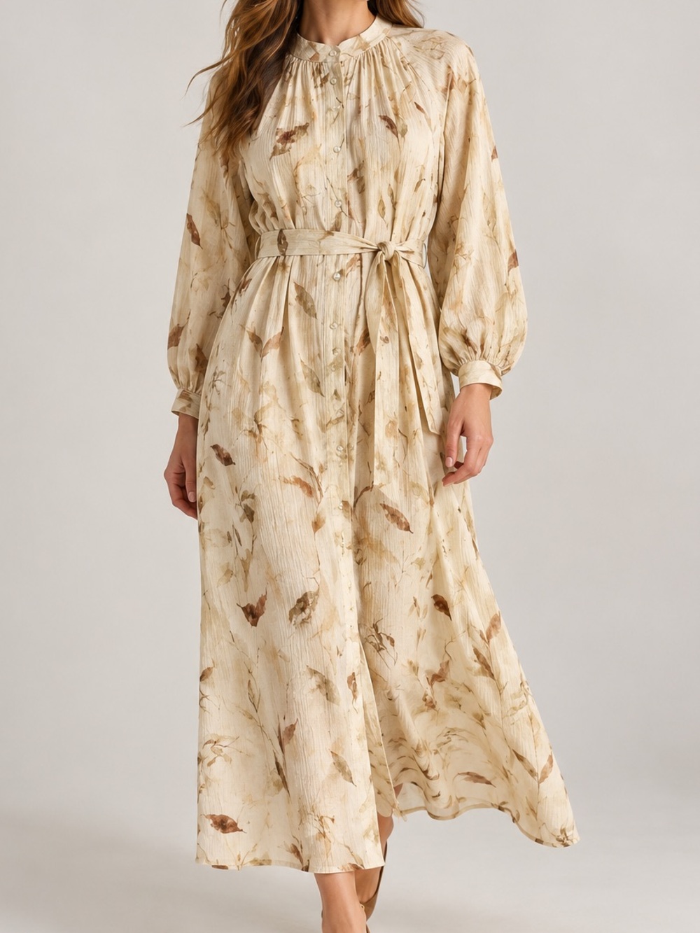BCBG Abstract Floral Lyocell Belted Maxi Shirt Dress XS